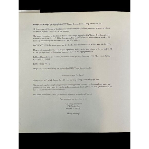 1995 Warner Bros Looney Tunes Bugs Bunny Magic Eye 3D Illusions Hardcover Book - Picture 3 of 4